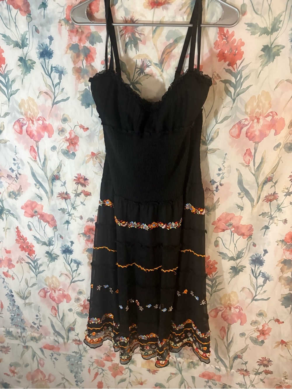 Vintage Black Floral-Trim Spaghetti Strap Dress - Picture 2 of 9